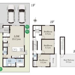 2階の廊下に広いおウォークインクロゼットを設置しました♪ 家族で自由に使える収納♪ 洗面室かなり広く使い勝手良いですよ♪間取