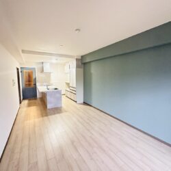 くすみブルーのクロスがアクセントのかわいいお家です♪リビングは14.5帖♪居間