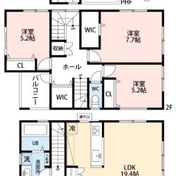 3LDK＋屋上テラス＋ウォークインクロゼットとシューズインクロゼットにファミリークロゼット付で並列車庫2台分♪間取